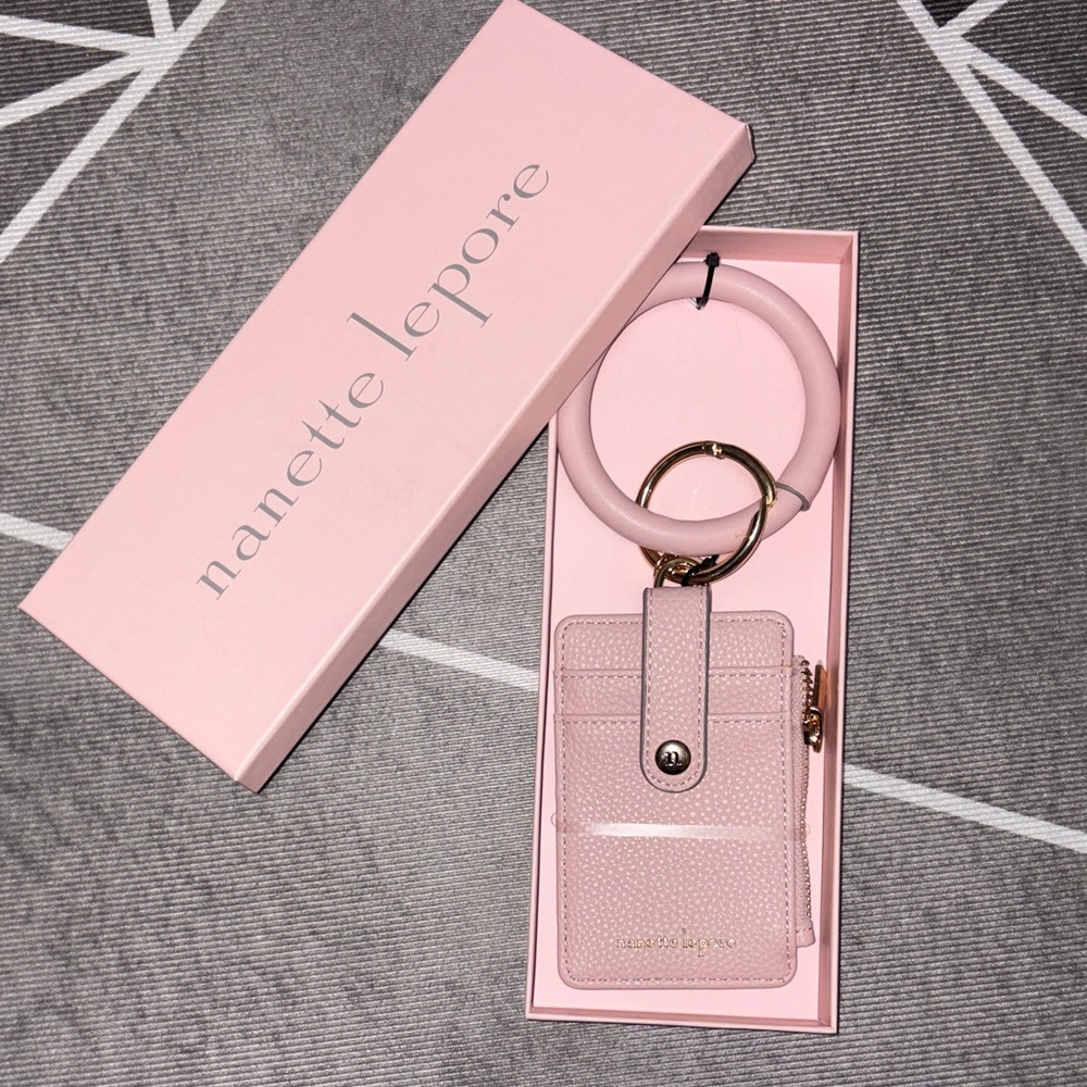 Nanette Lepore Blush Card Holder with Key Ring Nib Wallet pink gold